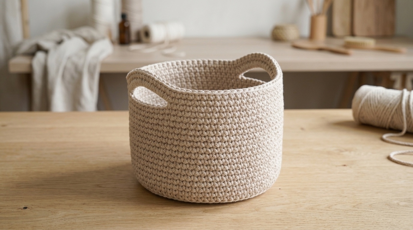 Rundes Häkelkörbchen aus 5mm Kordelgarn im Strickstich